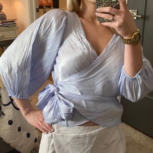 Light Blue Wrap Top